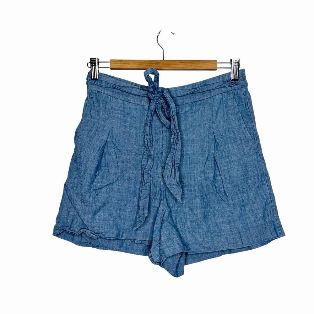 J Crew Pleated High Rise Chambray Shorts Womens 6 Nautical Preppy Coastal Beachy
